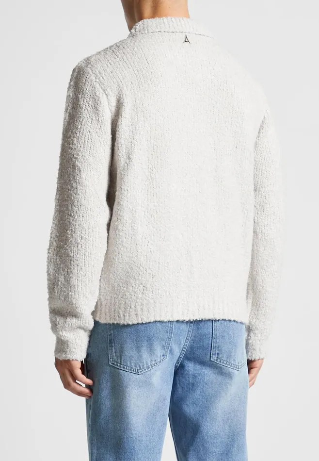 Men Manire De Voir Boucle Knit Button Up Cardigan Stone