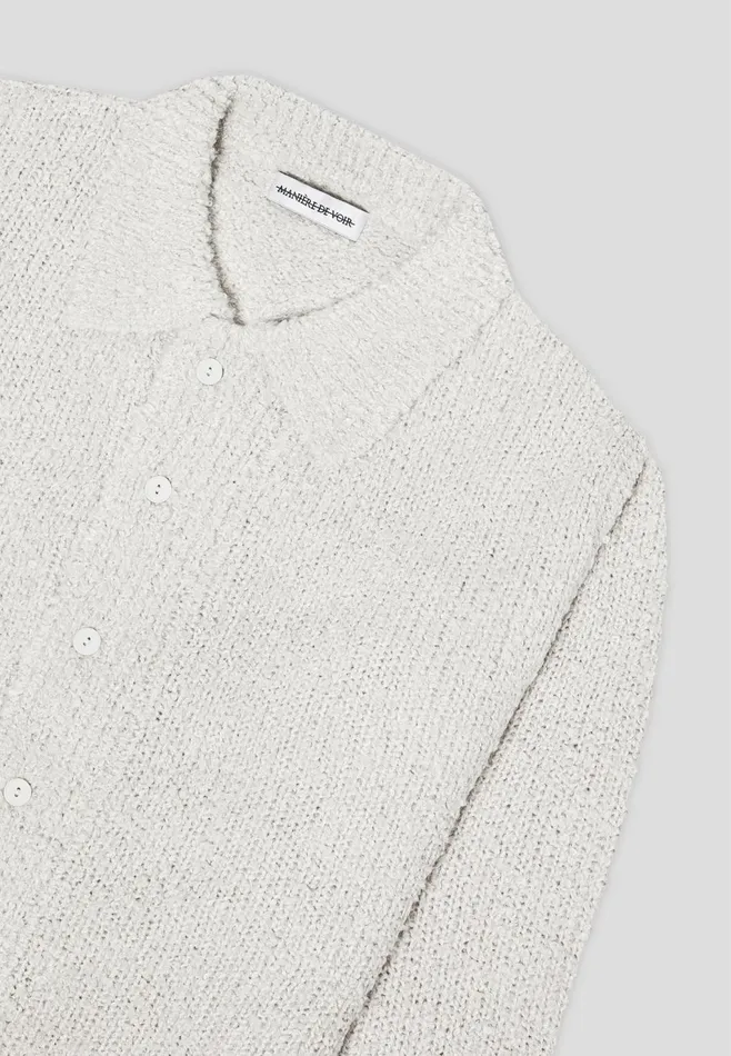 Men Manire De Voir Boucle Knit Button Up Cardigan Stone