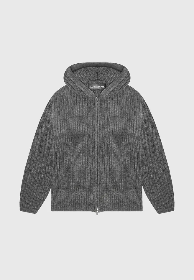 Men Manire De Voir Chunky Knit Zip Through Hoodie Charcoal Grey