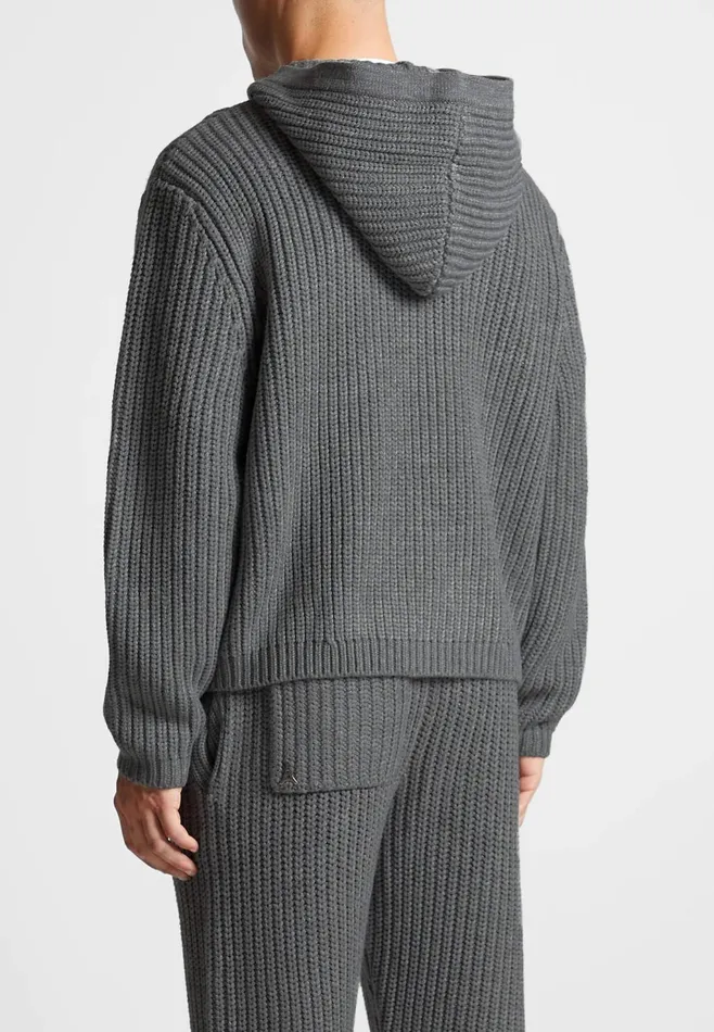 Men Manire De Voir Chunky Knit Zip Through Hoodie Charcoal Grey