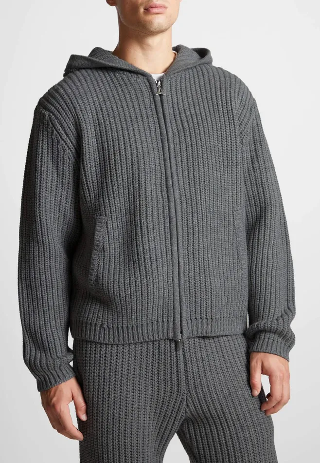 Men Manire De Voir Chunky Knit Zip Through Hoodie Charcoal Grey