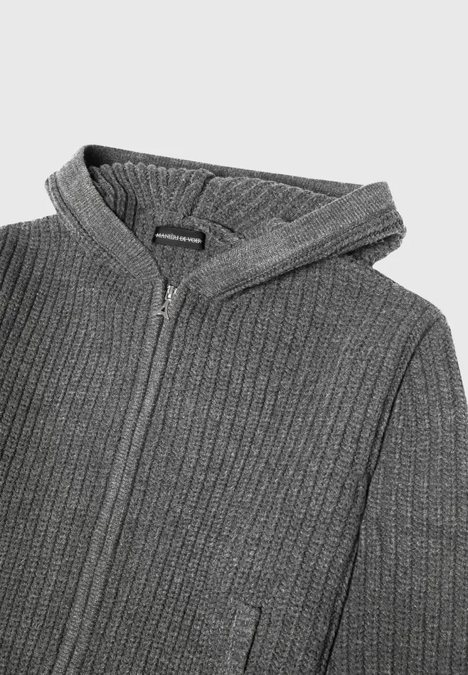 Men Manire De Voir Chunky Knit Zip Through Hoodie Charcoal Grey