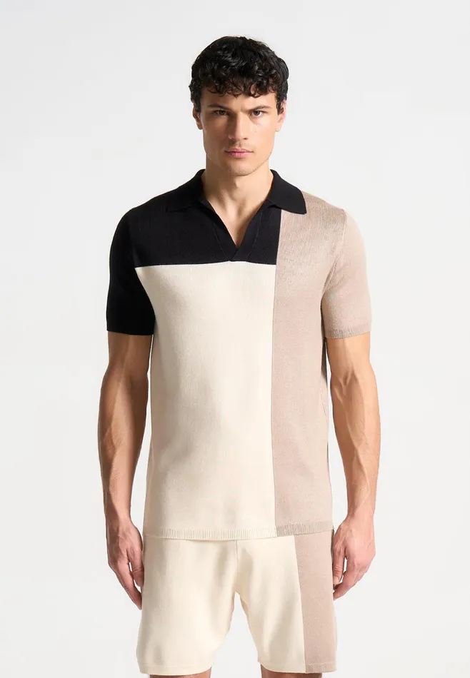 Men Manire De Voir Colour Block Knit Revere Polo Top Blackbeige