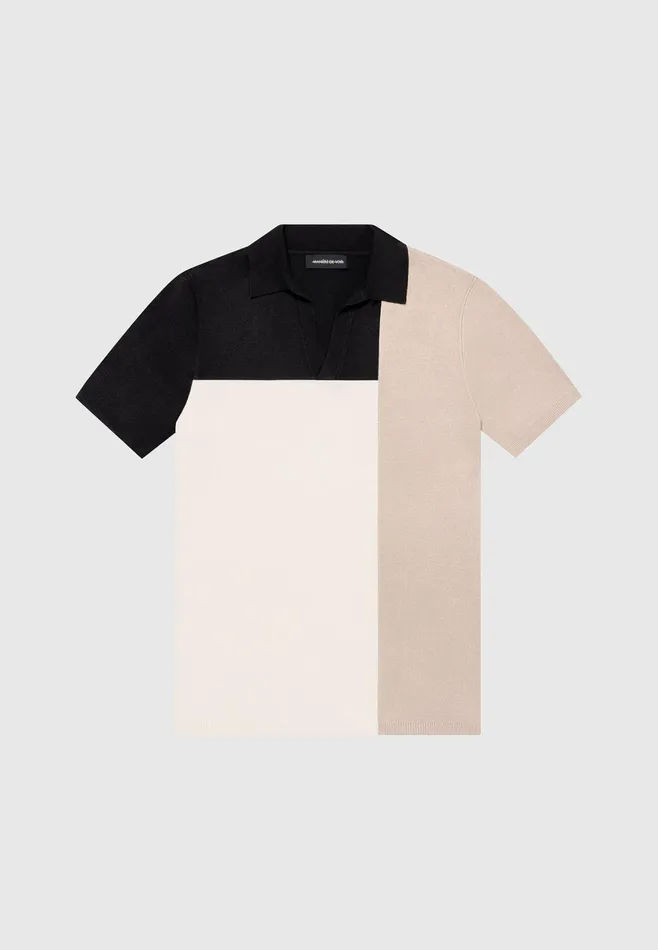 Men Manire De Voir Colour Block Knit Revere Polo Top Blackbeige