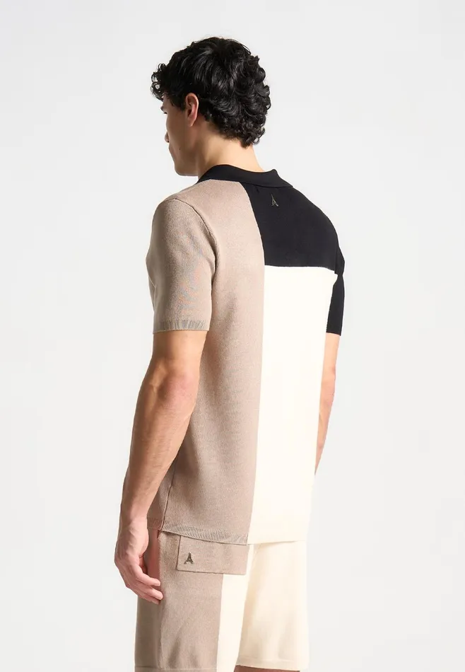 Men Manire De Voir Colour Block Knit Revere Polo Top Blackbeige