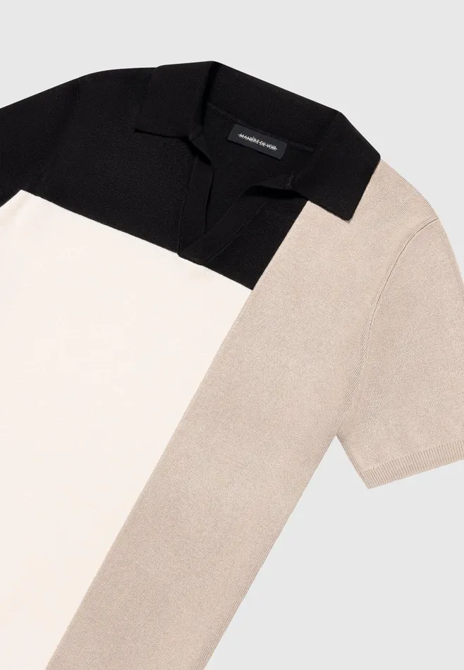 Men Manire De Voir Colour Block Knit Revere Polo Top Blackbeige
