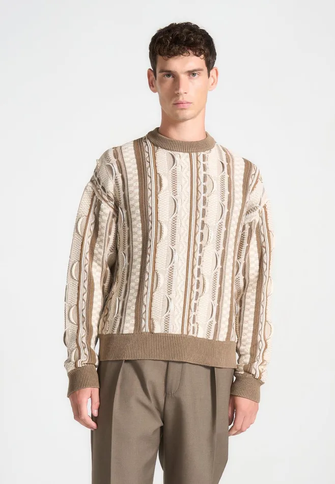 Men Manire De Voir Jacquard Cotton Knit Jumper Beige