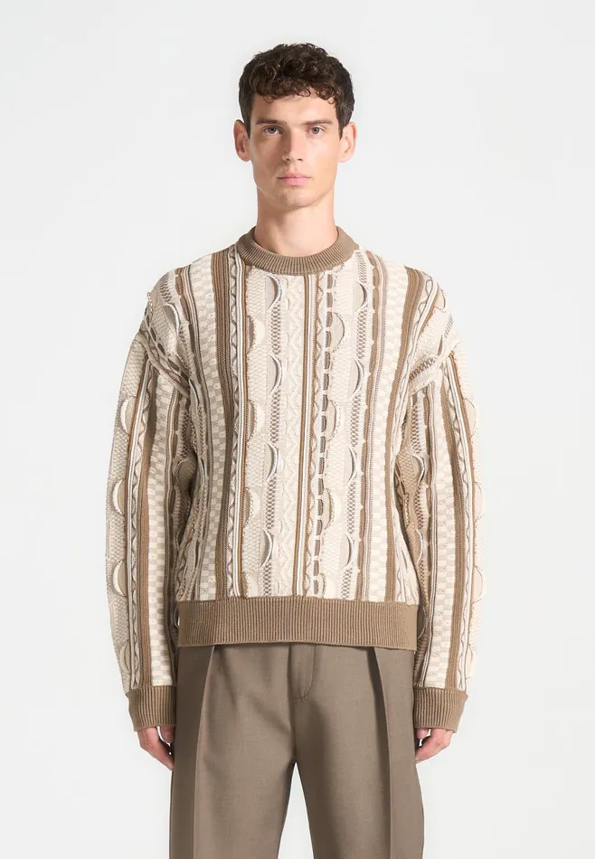 Men Manire De Voir Jacquard Cotton Knit Jumper Beige