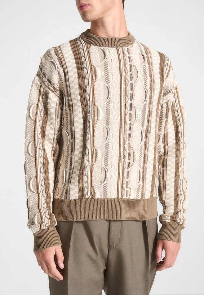 Men Manire De Voir Jacquard Cotton Knit Jumper Beige