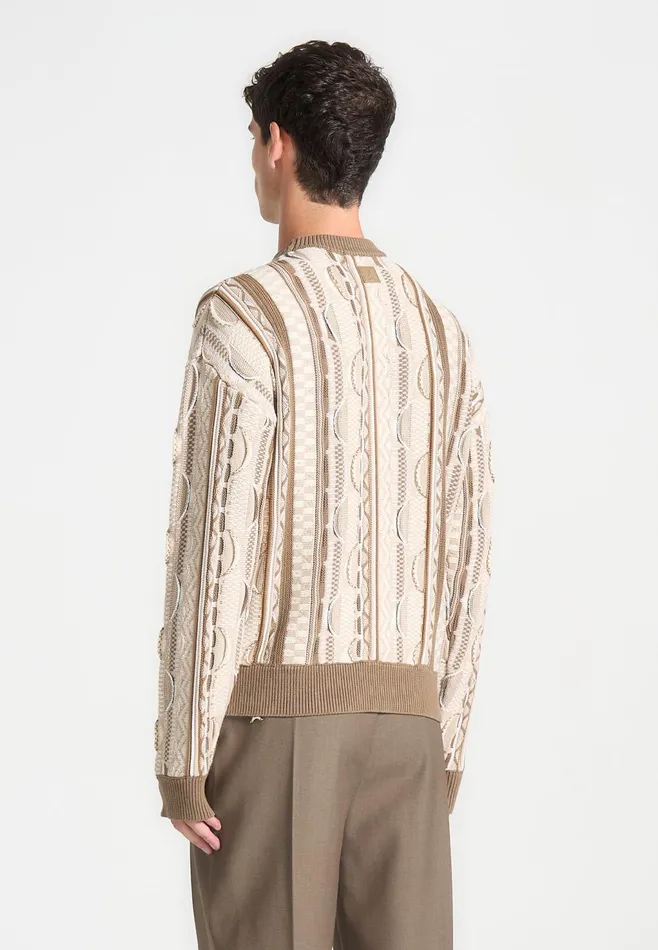 Men Manire De Voir Jacquard Cotton Knit Jumper Beige