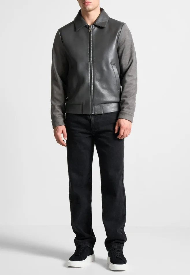 Men Manire De Voir Leather and Suede Jacket Grey
