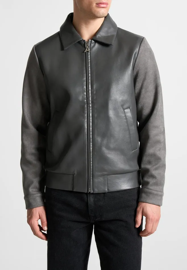 Men Manire De Voir Leather and Suede Jacket Grey