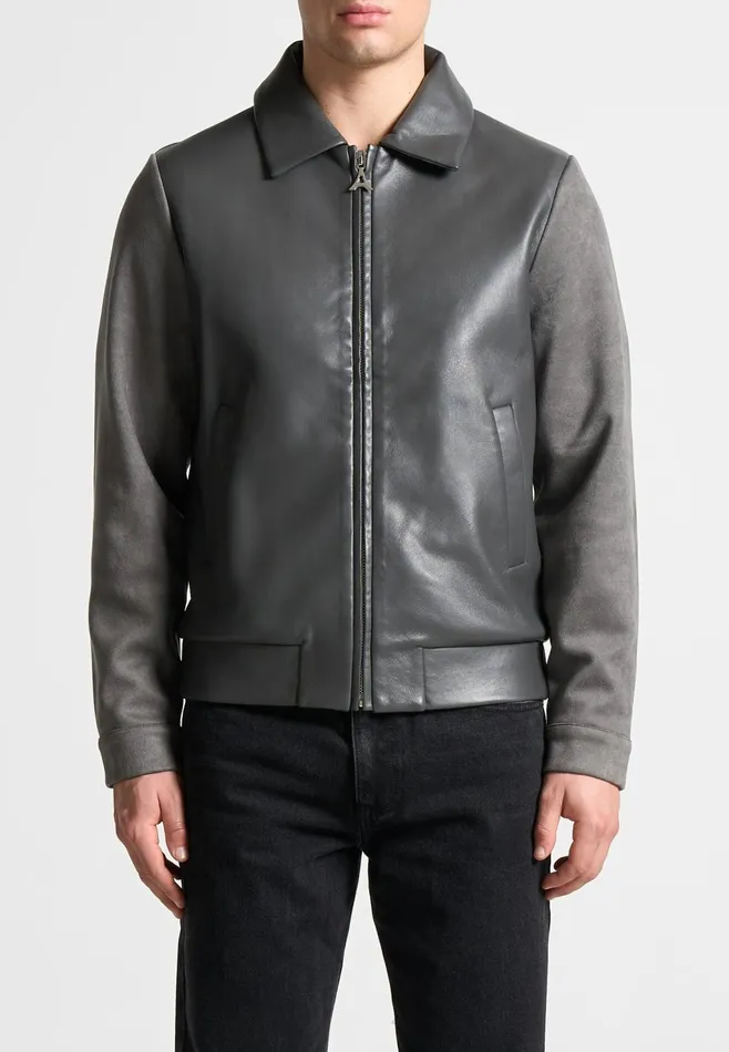 Men Manire De Voir Leather and Suede Jacket Grey