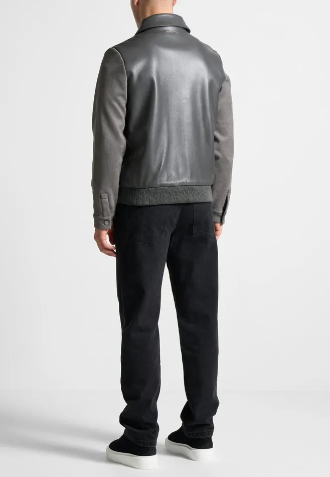 Men Manire De Voir Leather and Suede Jacket Grey