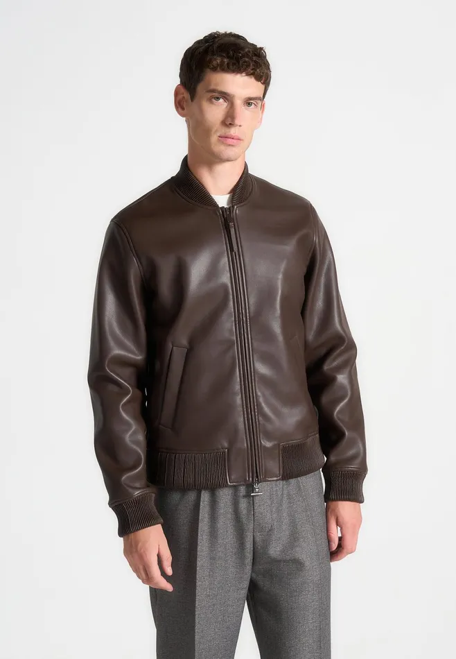 Men Manire De Voir Leather Bomber Jacket Brown
