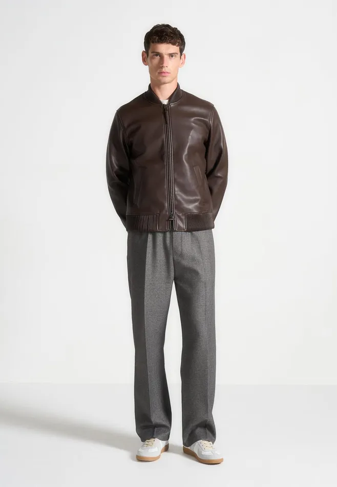 Men Manire De Voir Leather Bomber Jacket Brown