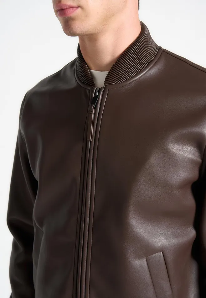 Men Manire De Voir Leather Bomber Jacket Brown