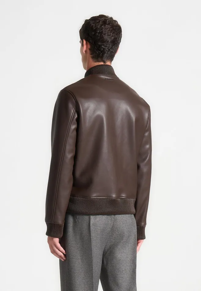 Men Manire De Voir Leather Bomber Jacket Brown