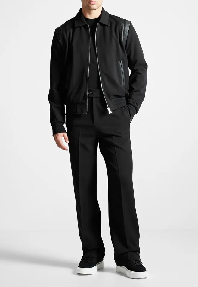 Men Manire De Voir Leather Panelled Varsity Jacket Black