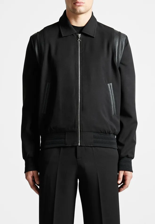 Men Manire De Voir Leather Panelled Varsity Jacket Black
