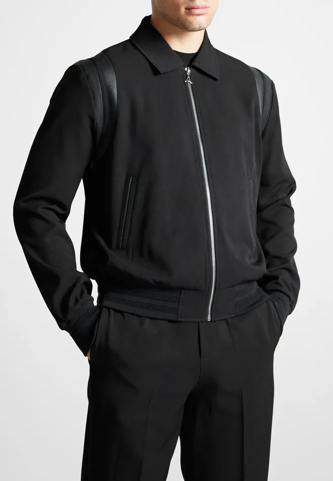 Men Manire De Voir Leather Panelled Varsity Jacket Black