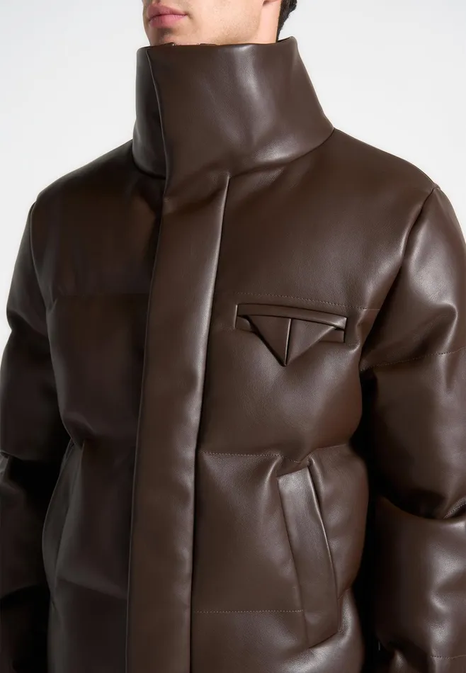 Men Manire De Voir Leather Puffer Jacket Brown