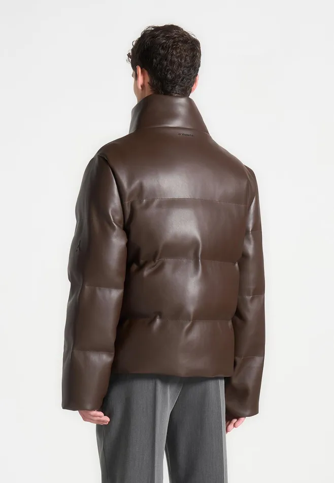 Men Manire De Voir Leather Puffer Jacket Brown