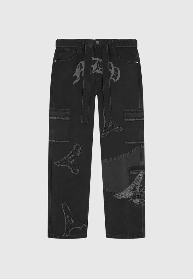 Men Manire De Voir Mdv Rhinestone Eiffel Patch Jeans Stonewash Black