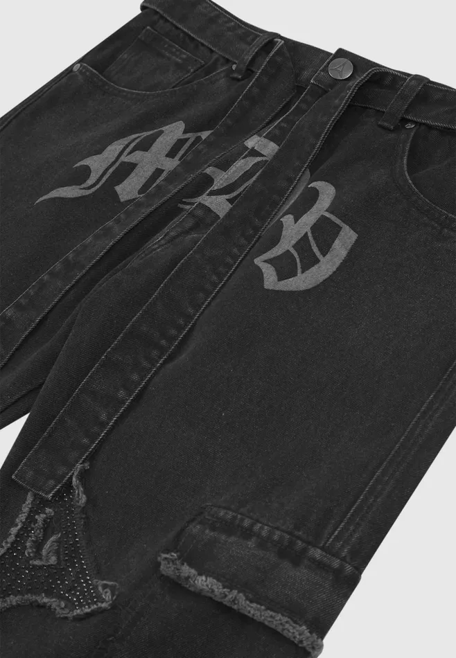 Men Manire De Voir Mdv Rhinestone Eiffel Patch Jeans Stonewash Black