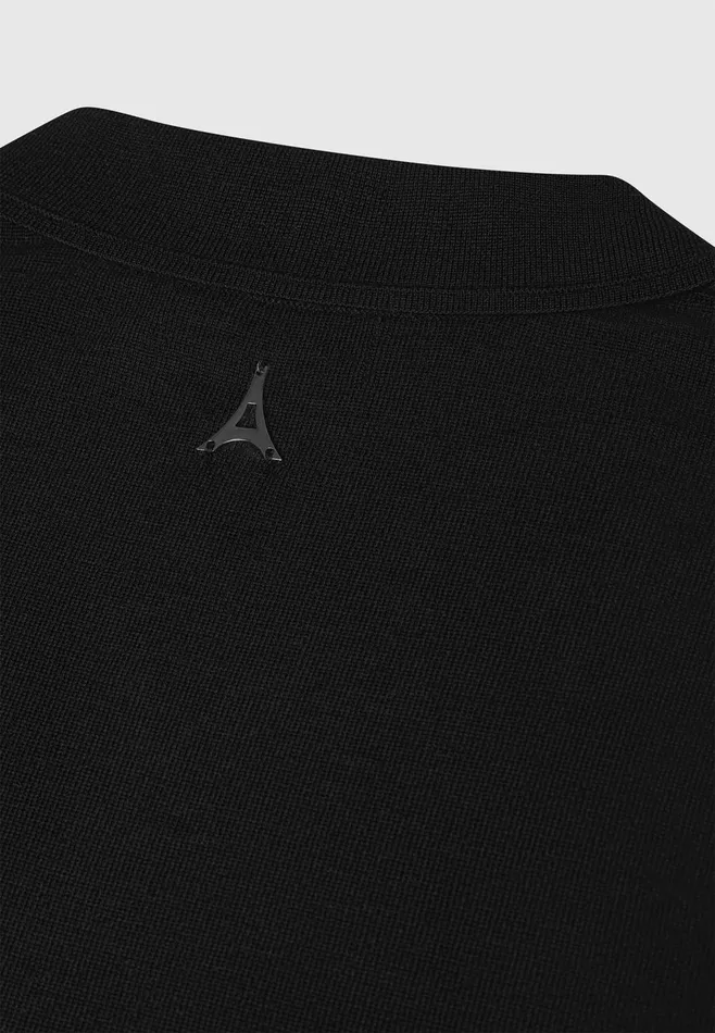 Men Manire De Voir Merino Wool Long Sleeve Revere Polo Shirt Black