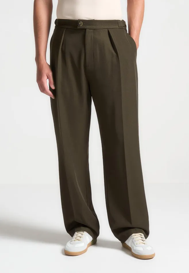 Men Manire De Voir Relaxed Fit Twill Pleated Tailored Trousers Khaki
