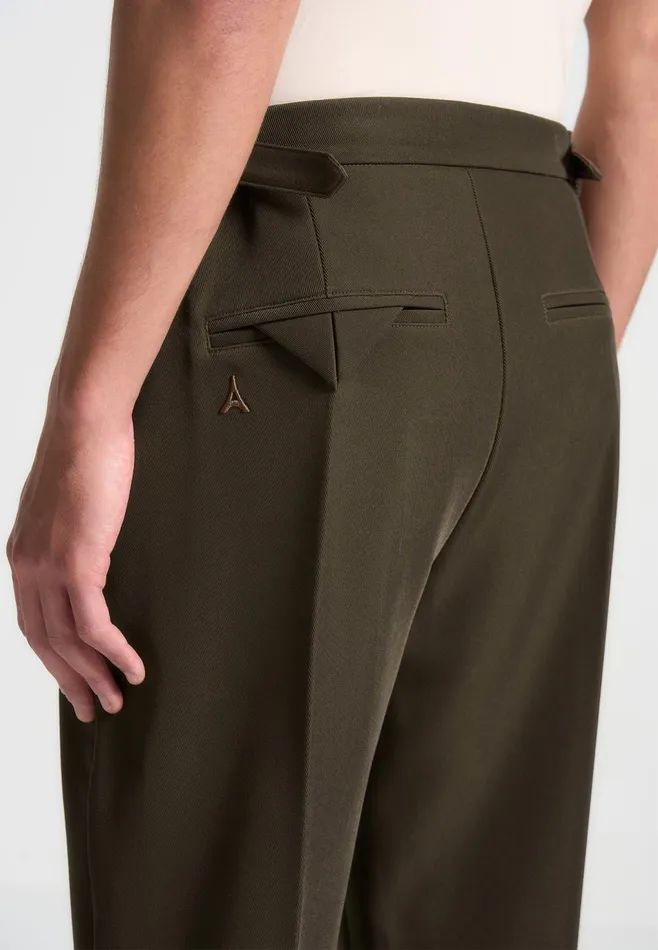 Men Manire De Voir Relaxed Fit Twill Pleated Tailored Trousers Khaki