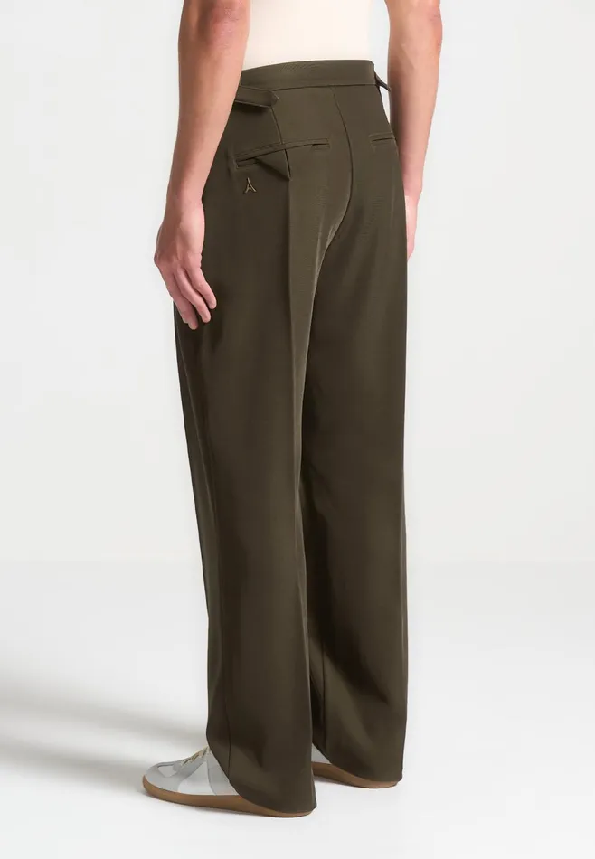 Men Manire De Voir Relaxed Fit Twill Pleated Tailored Trousers Khaki