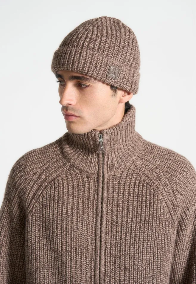Men Manire De Voir Speckled Wool Beanie Hat Taupe