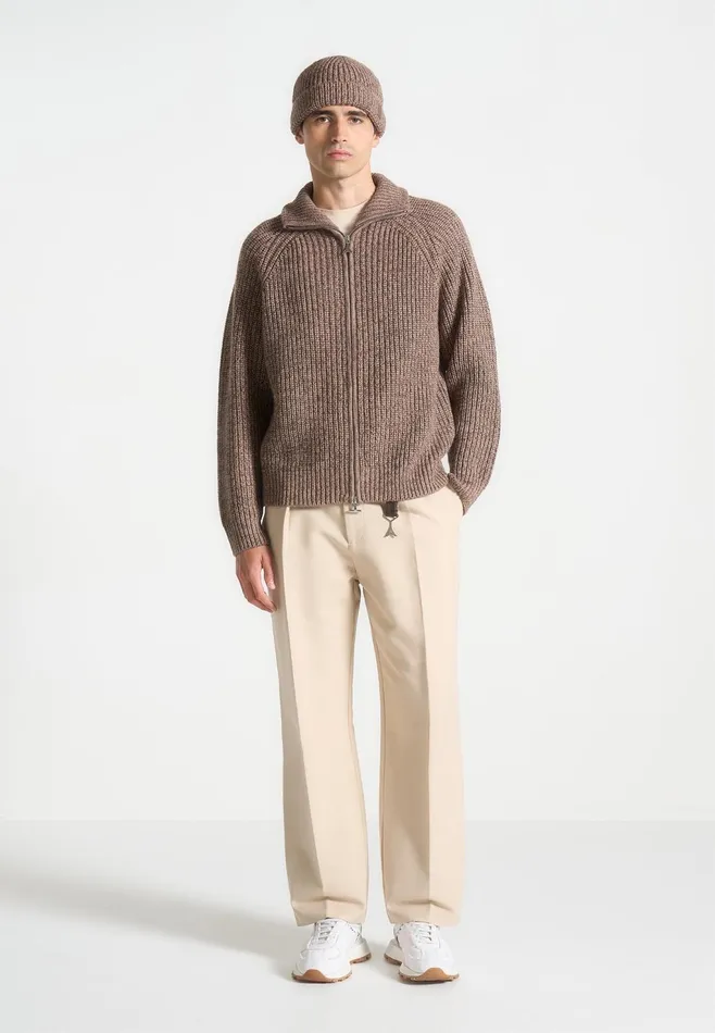 Men Manire De Voir Speckled Wool Beanie Hat Taupe