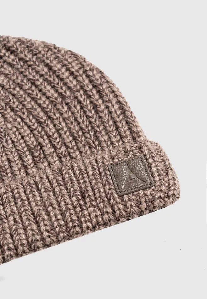 Men Manire De Voir Speckled Wool Beanie Hat Taupe