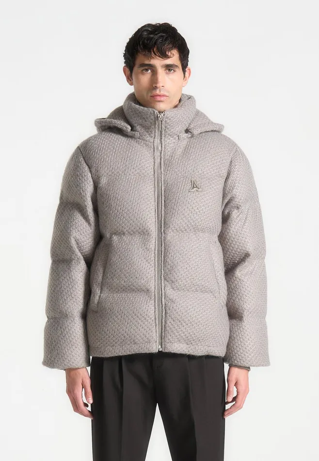 Men Manire De Voir Textured Knit Puffer Jacket Grey