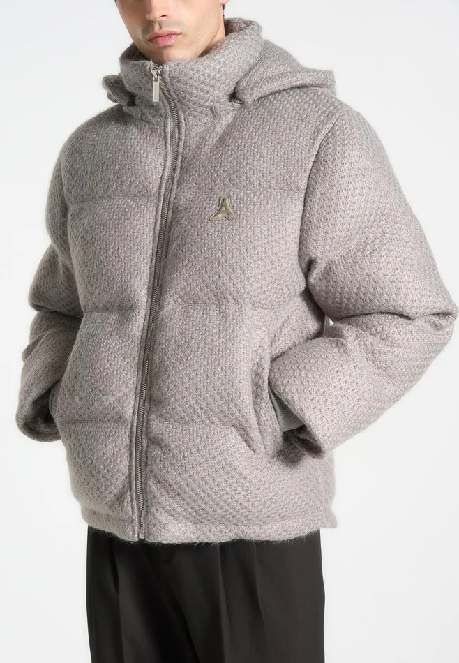 Men Manire De Voir Textured Knit Puffer Jacket Grey