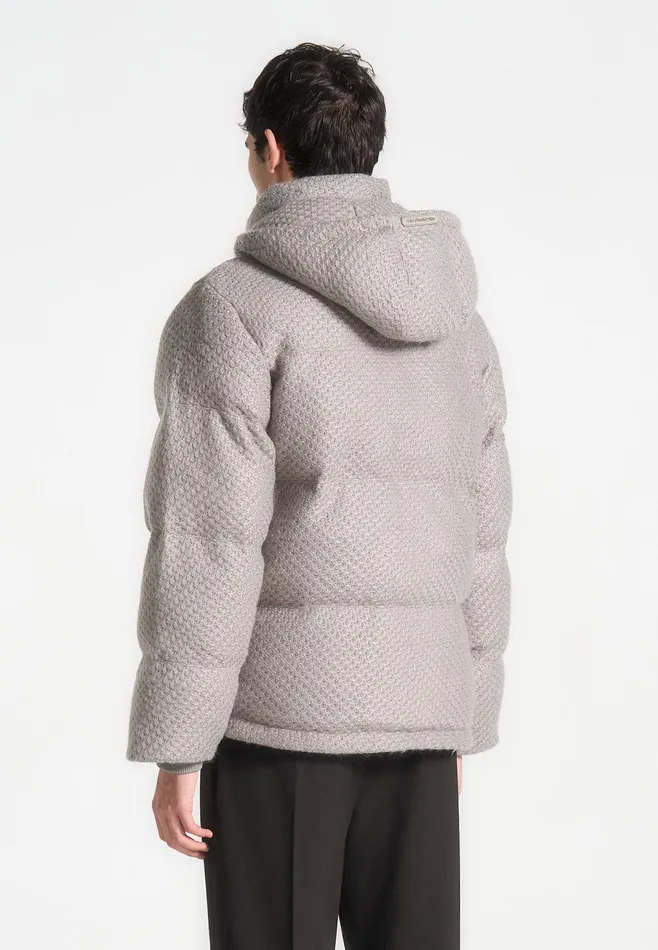 Men Manire De Voir Textured Knit Puffer Jacket Grey