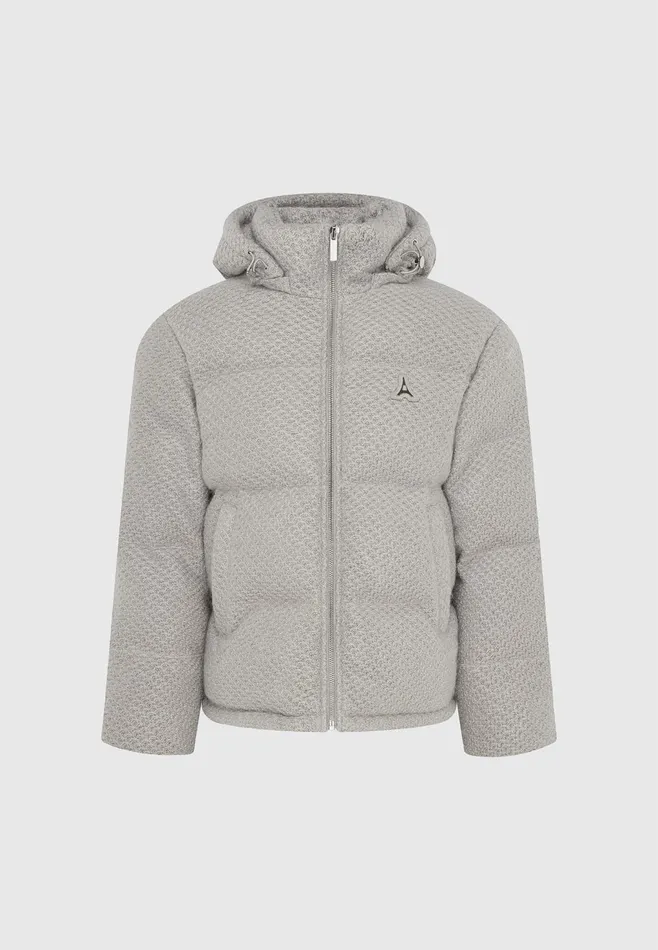 Men Manire De Voir Textured Knit Puffer Jacket Grey