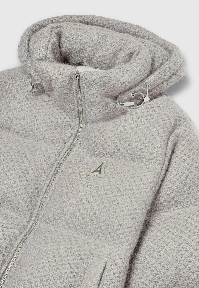 Men Manire De Voir Textured Knit Puffer Jacket Grey