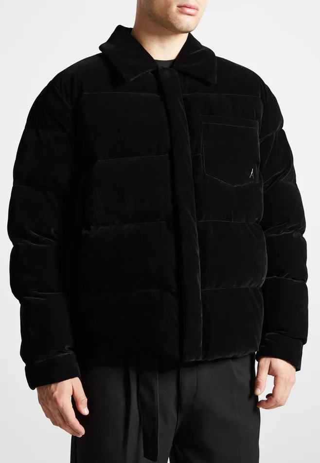 Men Manire De Voir Velvet Puffer Coach Jacket Black