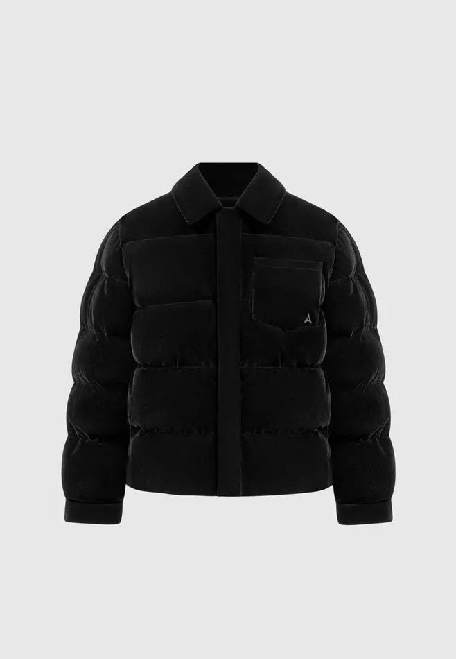 Men Manire De Voir Velvet Puffer Coach Jacket Black