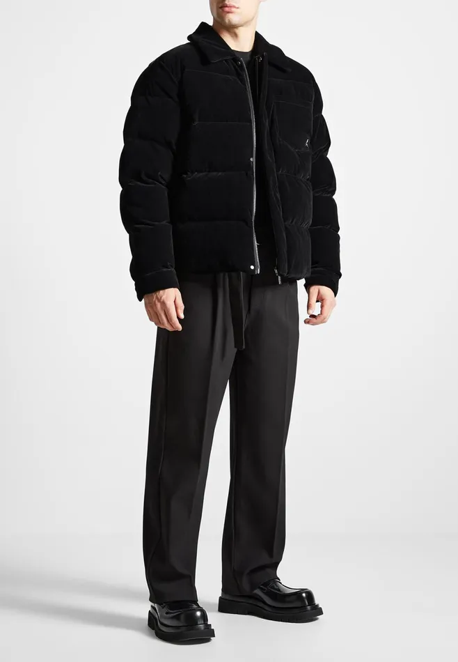 Men Manire De Voir Velvet Puffer Coach Jacket Black
