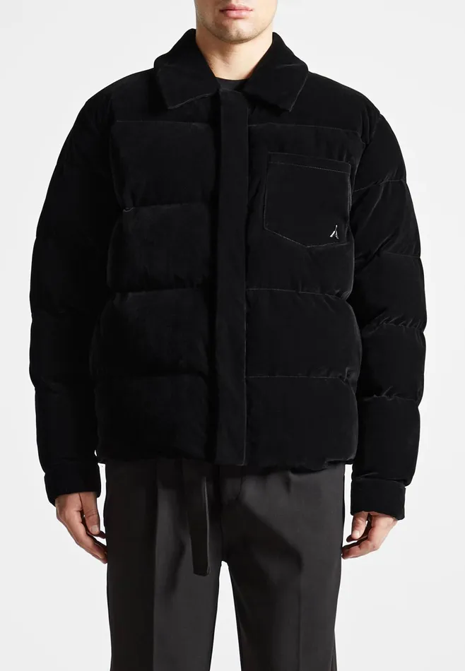Men Manire De Voir Velvet Puffer Coach Jacket Black