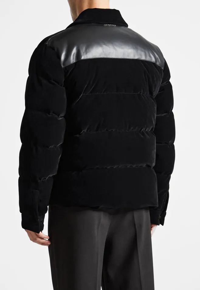 Men Manire De Voir Velvet Puffer Coach Jacket Black