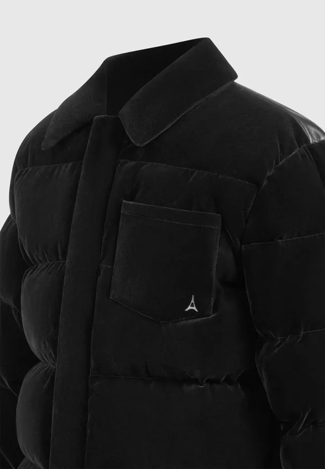 Men Manire De Voir Velvet Puffer Coach Jacket Black