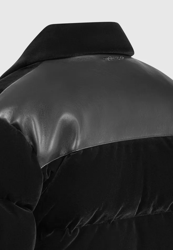 Men Manire De Voir Velvet Puffer Coach Jacket Black
