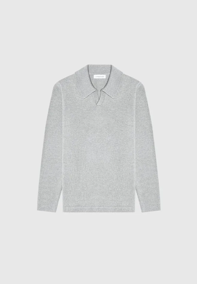 Men Manire De Voir Wool Revere Long Sleeve Polo Top Grey