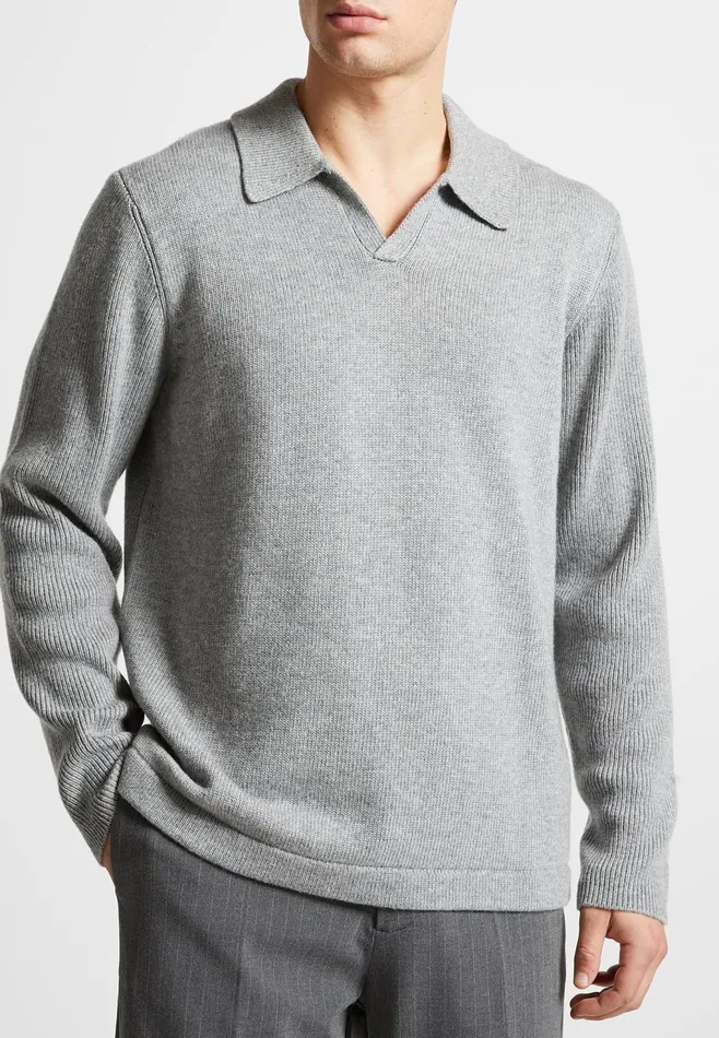 Men Manire De Voir Wool Revere Long Sleeve Polo Top Grey